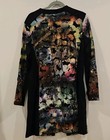 Boho Chic Black multicolor Abstract Lace Open Front Long Sleeve Knee Overlay L