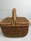  Vintage Wicker Picnic Basket Large Lidded Rattan Storage Basket Cottagecore