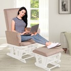 Costway Glider And Ottoman Cushion Set Wooden Baby Nursery Rocking Chair Pink