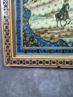 Vintage Persian Miniature Painting Khatam Micro Mosaic Frame Signed 17x11