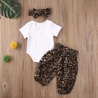 3pcs Newborn Baby Girl Clothes Set Romper Bodysuit Top Leopard Pants Outfits