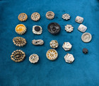 Vintage Rhinestone Button Lot Of 20 Mismatched Silver Tone Black Read
