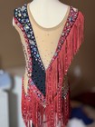Sparkly Red And Black Rhythmic Gymnastics Leotard  With Fringe  8-12 Years 