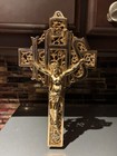 Vintage Crucifix Ihs Cross Jesus Ornate Filigree Brass Wall Hanging