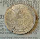 1913 Brazil 1000 Reis  900 Silver Coin Dashes Between Stars Variety   Nice Coin