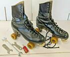 Vintage 70s Chicago Hi-top Black Roller Skates Rannalli Metal Case Mens Size 7