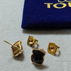 Tous Bear Earrings Black X Gold Stainless Steel Studs Usa Import New No Pouch