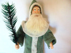 Antique German Inspired Replica Santa Claus Handcrafted Figure W  A Green Coat