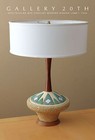 Mid Century  Danish Modern Atomic Teak Table Lamp  Vtg 50 s Saucer Ufo Plaster