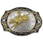 Rodeo Bull Riding Western Belt Buckle Silver Gold Finish 039