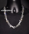 Mens Iced Miami Cuban Link Chain Barbed Thorn Spiked Necklace Plated Cz Jewelry