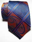 New Classic Paisley Dark Blue Orange Jacquard Woven Silk Men s Tie Necktie