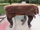 Vintage Fabric Rectangular Footstool Cushioned Wood Legs - Restore Project