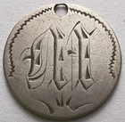 1875 Seated Liberty Dime Love Token Engraved Monogram Silver Holed Coin