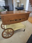 Vtg Mid-century Drop Leaf Table Bar Tea Cart Serving Trolley W handle drawer