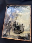 Set  2 Vintage Convex Bubble Glass Silhouette Pictures  girl On Swing   Courting