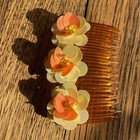 Vintage Hair Side Comb Iridescent 3d Yellow Orange Flowers Made In Hong Kong
