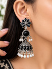 5 Indian Oxidized Silver Jhumka Earrings Set Traditional Boho Pearl Drop Jewelry