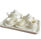 Vtg Miniature Porcelain Tea Set Ivory Rose 10 Pc Cup Saucer Cream Sugar Teapot