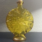 Vintage Yellow Sun Glass Bottle Bud Vase Sun Face 70s Bohemian Boho Decor Cork