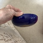 Greek Handmade Enamel On Copper Bowl 6 Inch Across Cobalt Blue And White Vintage
