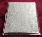 Vintage 80s Cigarette Card Case Silver Plated Victorian Floral Scroll Embossed
