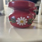 Vintage Red Wood Painted Flower Small Candle Holder Made In Sweden Mcm Folk Art
