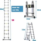 Telescopic Ladder 16 5ft 5m Multi-purpose Aluminium Telescoping A-frame Folding