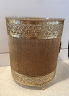 Vtg Hollywood Regency Gold Filigree Rose Footed Trash Can   Liner  10 5  Tall