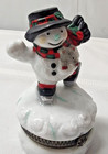 Vintage Snowman Hinged Trinket Boxes Lot Of 2 Christmas Ceramic Figurine