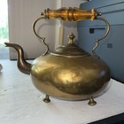     antique English S   C Co  Brass Tea Kettle Teapot W  Amber Glass Handle    