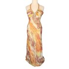 Rare David   s Bridal Chiffon Print Gown With Illusion Back   Beaded Neckline