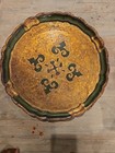 Florentine Cream Gold Round Tray Gilded Wood     15 5 Italy Scalloped Vintage