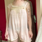 Antique 1920s Pale Pastel Pink Silk Ecru Lace Detail Step In Teddy Romper S m