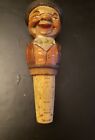 Vintage German Hand Carved Wood Figure Cork Bottle Stopper 