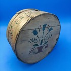 Antique Handmade Wooden Basket Drum Style W  Cover Floral 12    Round 6    High