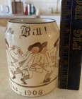 Vtg Drinking Men Hello Bill Dallas 1908 Stoneware Beef Mug Stein Colonial