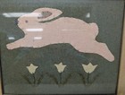 Framed Folk Art Rabbit Bunny Fabric With Wood Distressed Frame