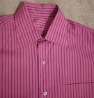 Vintage 60s 70s Men s Pink Dress Shirt With Navy Blue Pinstripes french Cuffs
