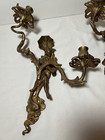 Pair Of Solid Brass Rococo Antique 2 Arm Candle Holder Wall Sconce Candelabra