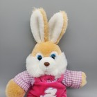 Easter Bunny Rabbit Pink Overalls Plush 14  Vintage Stuffed Animal Blue Eyes Toy