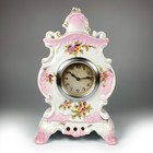 Working Pink Floral Antique Porcelain Wind-up Mantel Clock Marked  foreign 