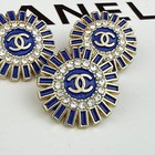 10 Chanel Buttons Blue Gold Flower Cc Logo Stones 20mm Vintage