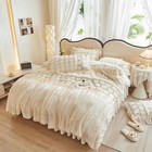 Bedding Set 4 Pcs Warm Crystal Velvet Lace Duvet Cover Bed Skirt 2 Pillowcases