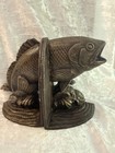 Vintage Cast Iron Fish Bookends Pair Large Mouth Bass Fishing Decor
