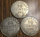 1904 1907 1908 Lot Of 3 Newfoundland Silver 50 Cents Coins