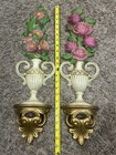 Vintage Syroco Mcm Floral Gold Gilt Ornate Wall Plaques 23    Set Of 2