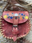 Vintage Mexican Tooled Red Floral Embroidered Buckle Small Crossbody Bag