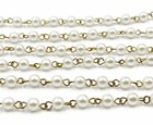3 Feet Vintage Hong Kong White Pearl 6mm Beaded Brass Rosary Link Chain 1058-6mm