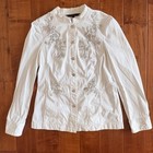Whbm White Denim Jacket W  Silver Floral Embroidery Womens 8 Vintage